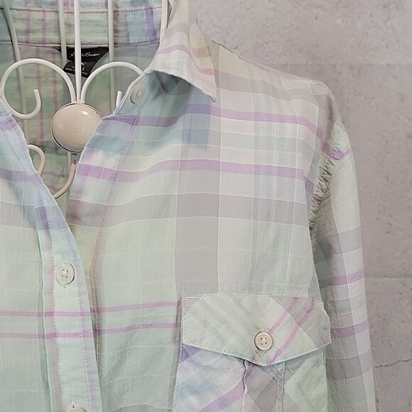 Eddie Bauer Pastel Plaid Button-Down Shirt Women's Size L - Picture 4 of 10